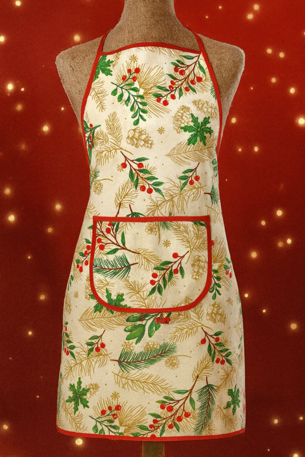 avental de cor beje, com bolso, tamanho único.